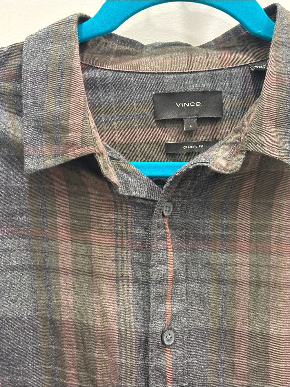 Vince Men's Plaid Button-Down Shirt - Olive, Brown & Gray - Picture 2 of 5